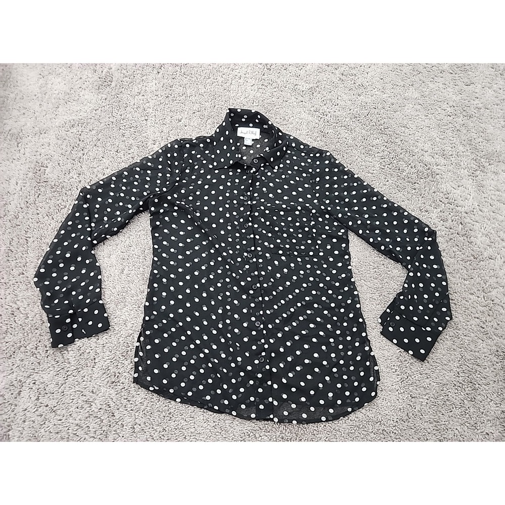 Joseph Ribkoff Blouse Womens 6 Polka Dot Long Sleeve Button Down Sheer